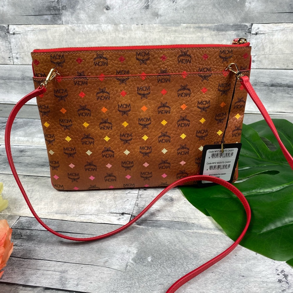 MCM cognac Diamond pouch bag purse crossbody - Picture 7 of 8